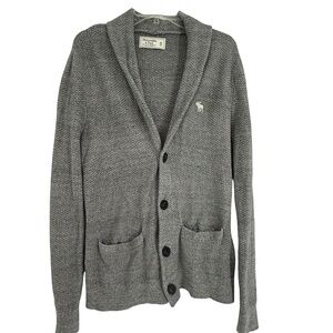 Abercrombie & Fitch Button Cardigan Sweater Mens Size Medium Shawl Collar Gray